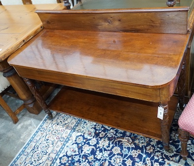 A Victorian mahogany two tier serving table, length 122cm, depth 51cm, height 89cm